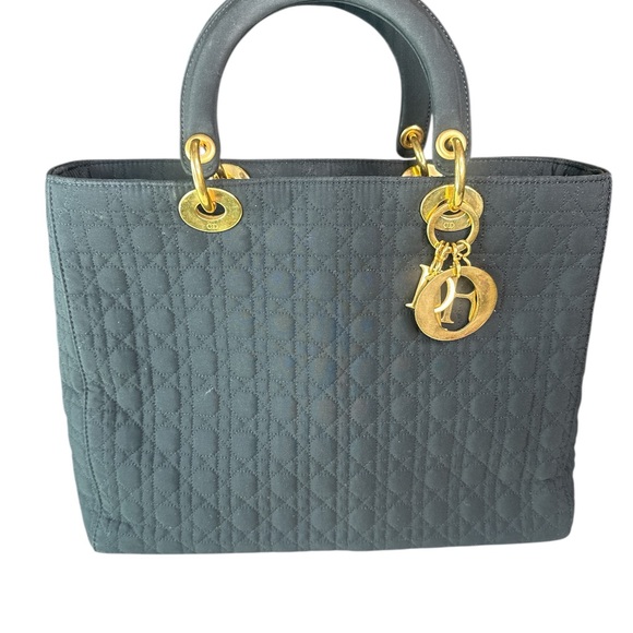 Dior Handbags - Dior lady dior black canvas Quilted Handbag with Gold Accents